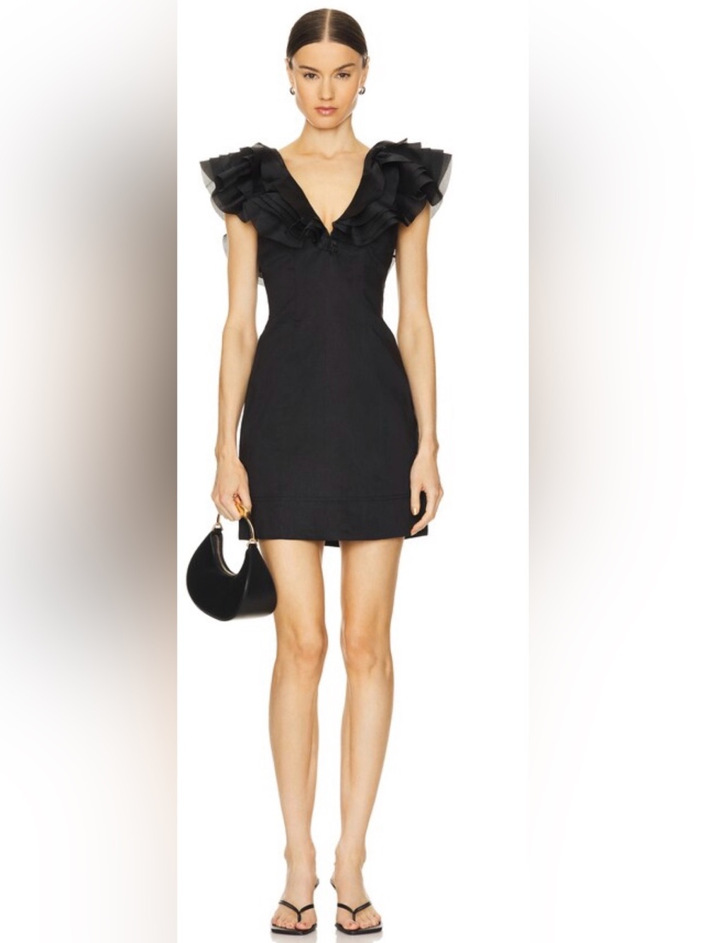 Aje Energy Linen Blend Ruffle Mini Dress Black NWOT Size 6